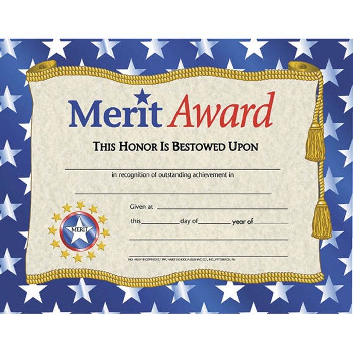 Merit Award Certificate, 8.5" x 11", 30 Per Pack, 3 Packs