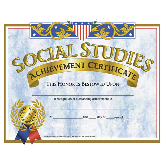 Social Studies Achievement Certificate, 30 Per Pack, 3 Packs