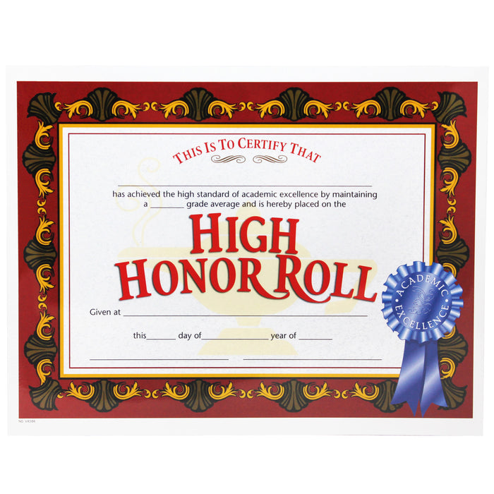 High Honor Roll Certificate, 30 Per Pack, 3 Packs