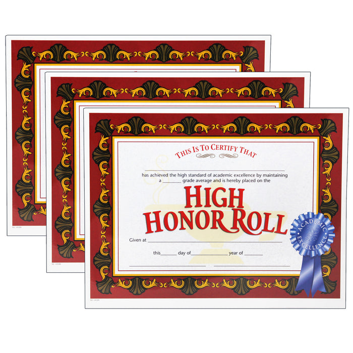 High Honor Roll Certificate, 30 Per Pack, 3 Packs