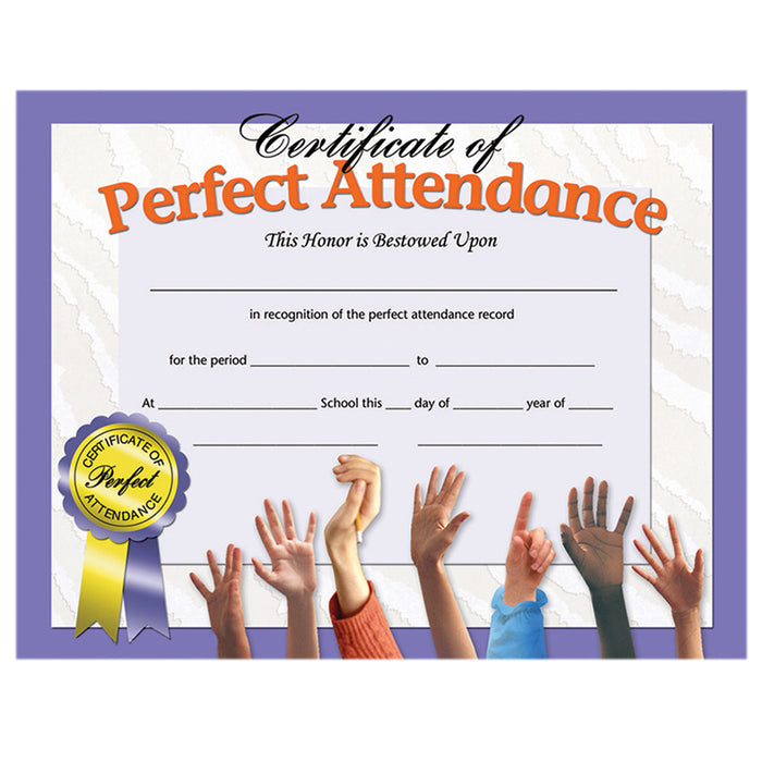 Certificate of Perfect Attendance, 30 Per Pack, 3 Packs