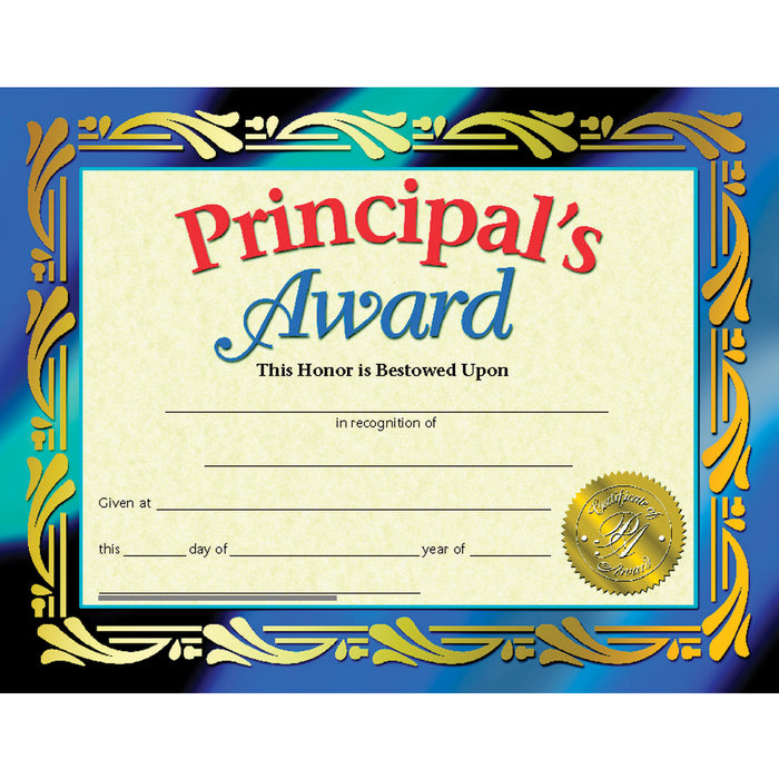 Principal's Award Certificate, 8.5" x 11", 30 Per Pack, 3 Packs