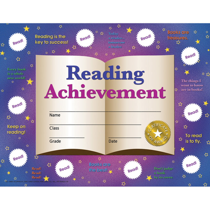 Reading Achievement Certificates and Reward Seals, 8.5" x 11", 30 Certificates Per Pack, 3 Packs