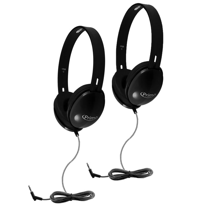 Primo Stereo Headphones, Black, Pack of 2