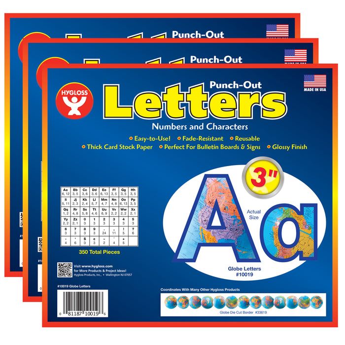 (3 PK) 3IN PUNCH OUT LETTERS GLOBES