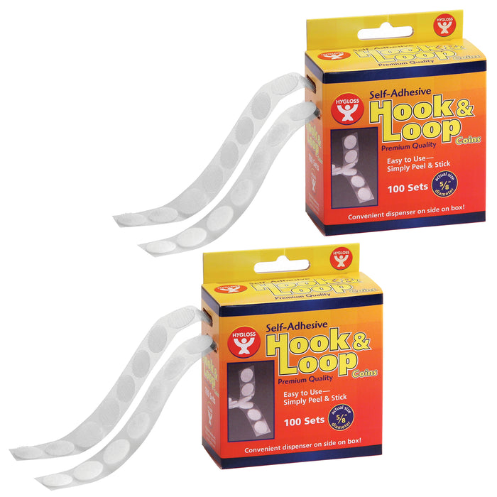 Self-Adhesive Hook & Loop Coins, 5-8", 100 Per Pack, 2 Packs