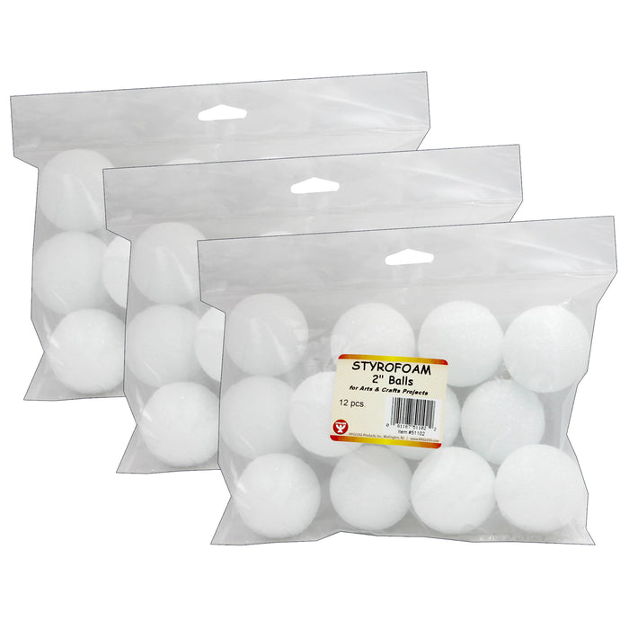 Styrofoam Balls, 2 Inch, 12 Per Pack, 3 Packs