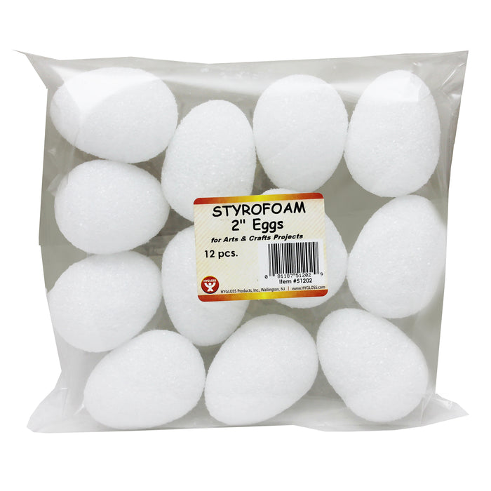 Styrofoam 2" Eggs, White 12 Per Pack, 3 Packs