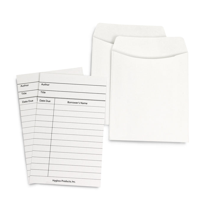 Library Cards & Non-Adhesive Pockets Combo, White, 150 Each-300 Pieces