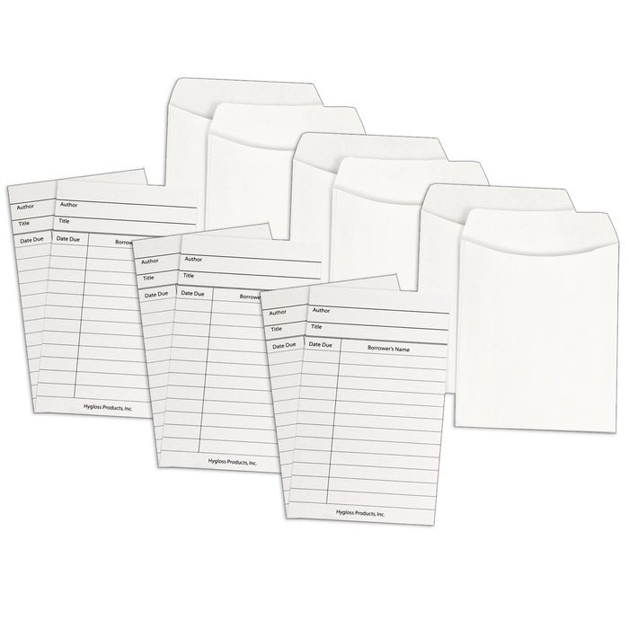 Library Cards & Non-Adhesive Pockets Combo, White, 30 Each-60 Pieces Per Pack, 3 Packs