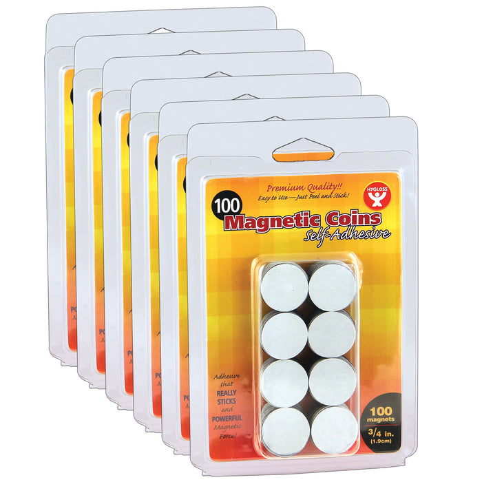 Self-Adhesive Magnetic Coins, 3-4-Inch, 100 Per Pack, 6 Packs