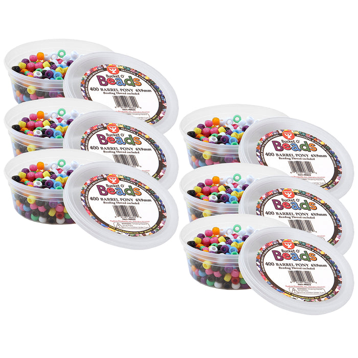 Bucket O’ Beads, Barrel Pony, 6 x 9 mm, 400 Per Pack, 6 Packs