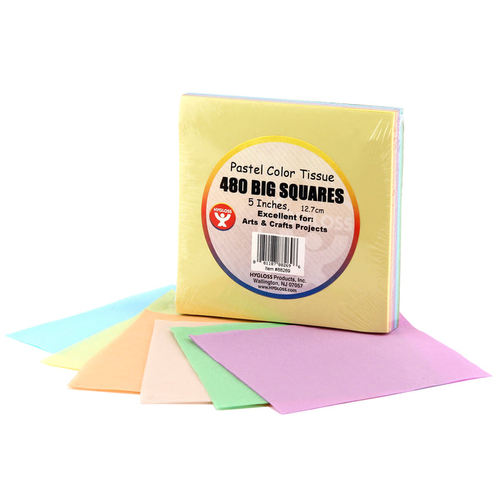 5" Tissue Squares, Pastel Colors, 480 Per Pack, 3 Packs