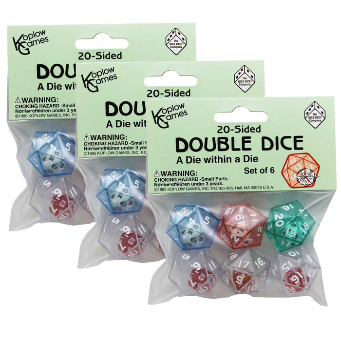 20-Sided Double Dice Set, 6 Per Pack, 3 Packs