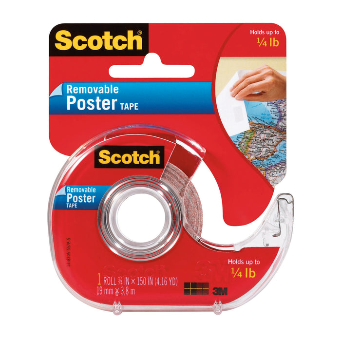 Removable Poster Tape with Dispenser, 3-4" x 150", Clear, Pack of 3