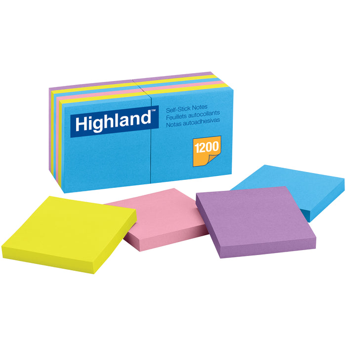 Self-Stick Removable Notes, 3" x 3", Assorted Colors, 12 Pads-Pack, 2 Packs