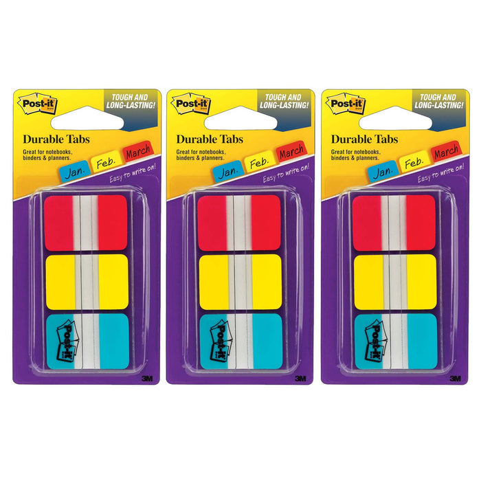 Tabs, 1" Solid, Red, Yellow, Blue, 66 Tabs & Dispenser Per Pack, 3 Packs