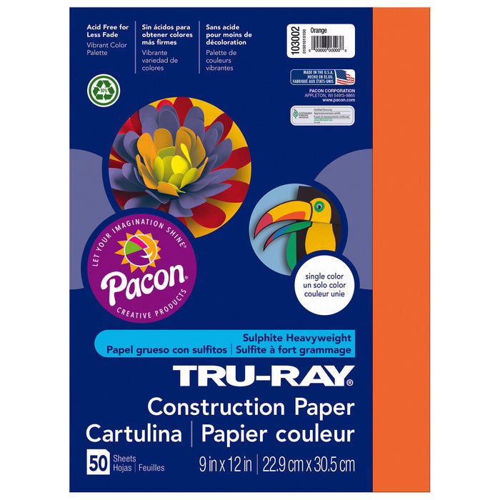 Construction Paper, Orange, 9" x 12", 50 Sheets Per Pack, 5 Packs