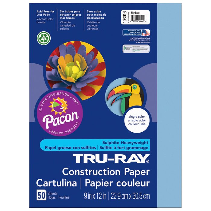 Construction Paper, Sky Blue, 9" x 12", 50 Sheets Per Pack, 10 Packs