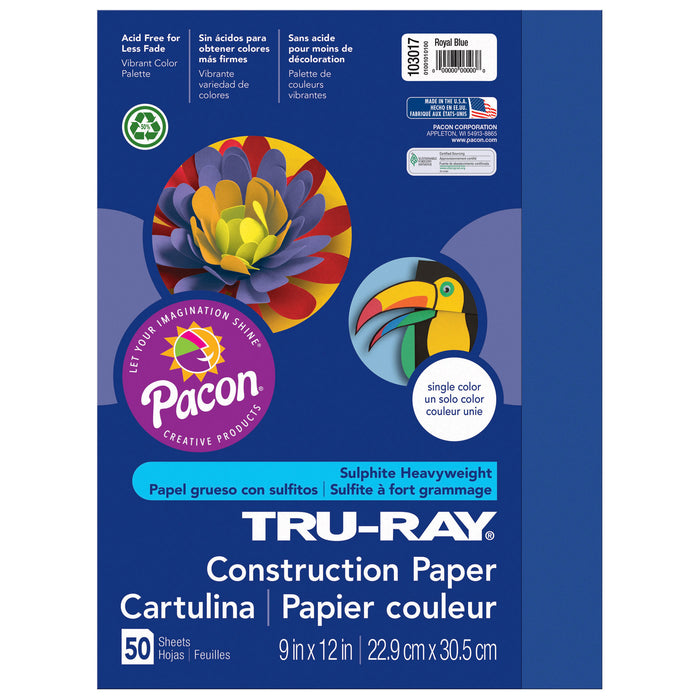 Construction Paper, Royal Blue, 9" x 12", 50 Sheets Per Pack, 5 Packs