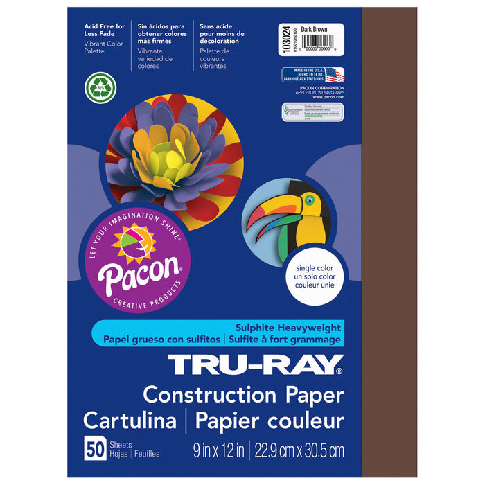 Construction Paper, Dark Brown, 9" x 12", 50 Sheets Per Pack, 5 Packs