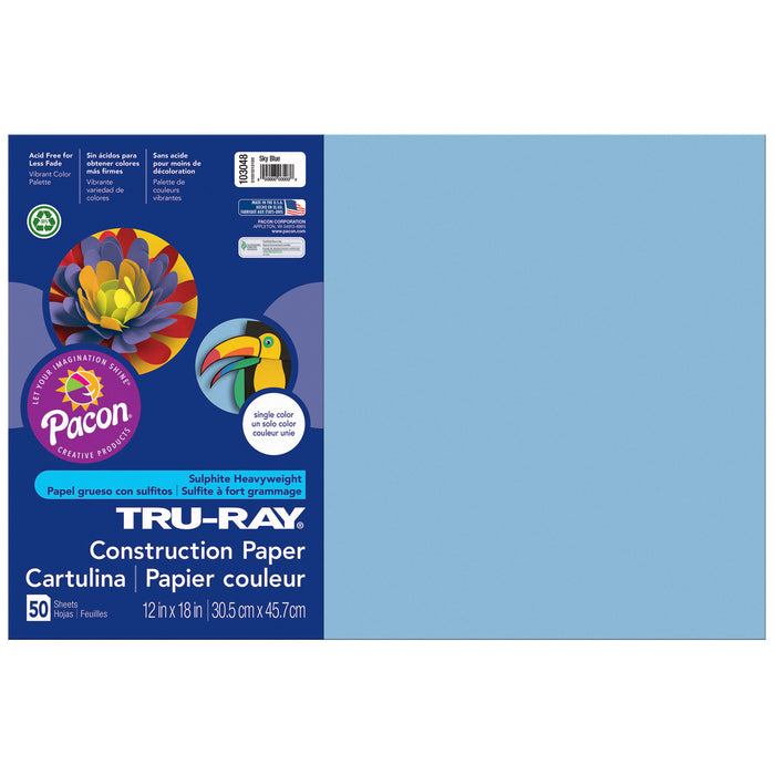 Construction Paper, Sky Blue, 12" x 18", 50 Sheets Per Pack, 5 Packs