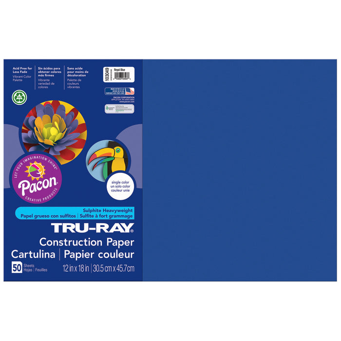 Construction Paper, Royal Blue, 12" x 18", 50 Sheets Per Pack, 5 Packs