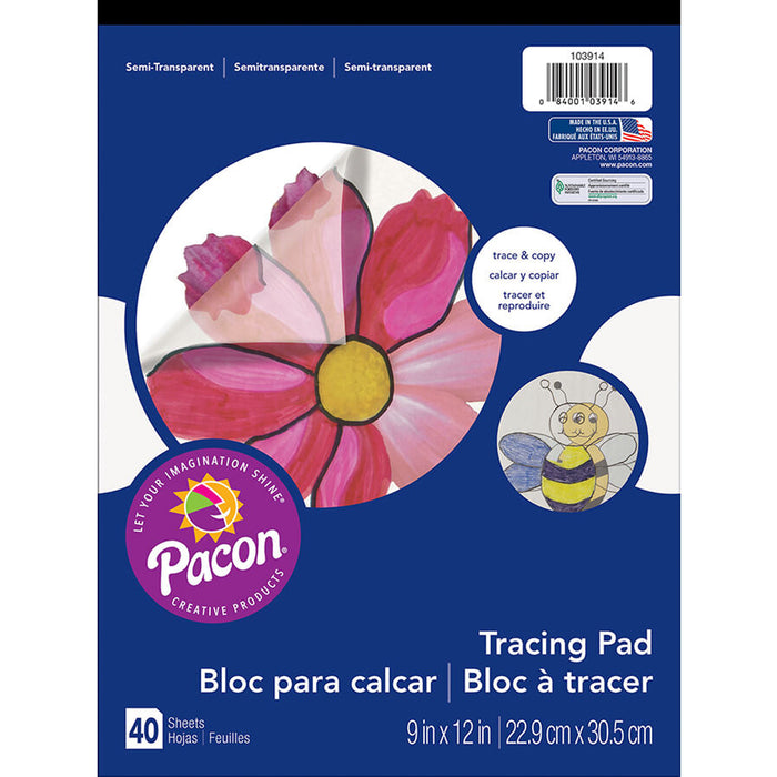 Tracing Paper Pad, Translucent, 9" x 12", 40 Sheets, Pack of 6