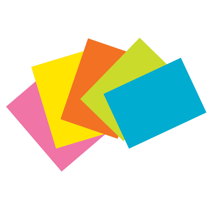 Index Cards, 5 Super Bright Assorted Colors, Unruled, 4" x 6", 100 Cards Per Pack, 6 Packs