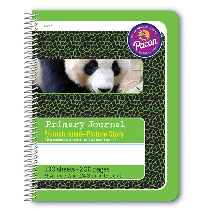 Primary Composition Book, Spiral Bound, D'Nealian-Zaner-Bloser, 5-8" x 5-16" x 5-16" Picture Story Ruled, 9-3-4" x 7-1-2", 100 Sheets, Pack of 6