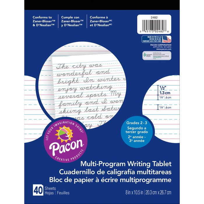 Multi-Program Handwriting Tablet, D'Nealian-Zaner-Bloser, 1-2" x 1-4" x 1-4" Ruled Short, 8" x 10-1-2", 40 Sheets, Pack of 12