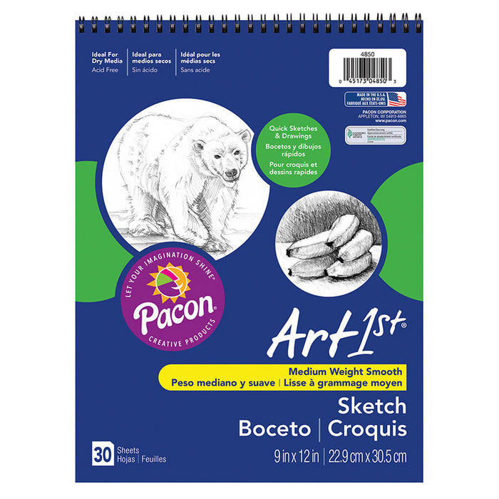 Sketch Book, Standard Weight, 9" x 12", 30 Sheets Per Book, 3 Books