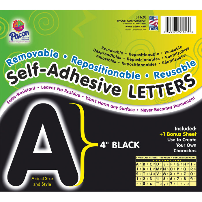 Self-Adhesive Letters, Black, Puffy Font, 4", 78 Characters Per Pack, 2 Packs