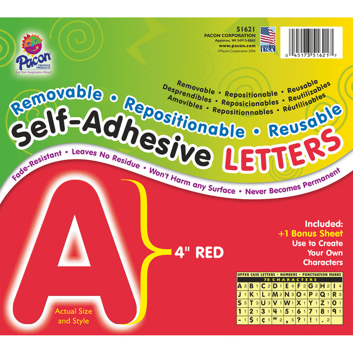 Self-Adhesive Letters, Red, Puffy Font, 4", 78 Characters Per Pack, 2 Packs