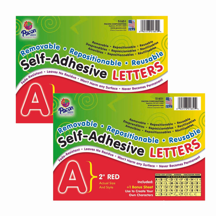 Self-Adhesive Letters, Red, Puffy Font, 2", 159 Characters Per Pack, 2 Packs