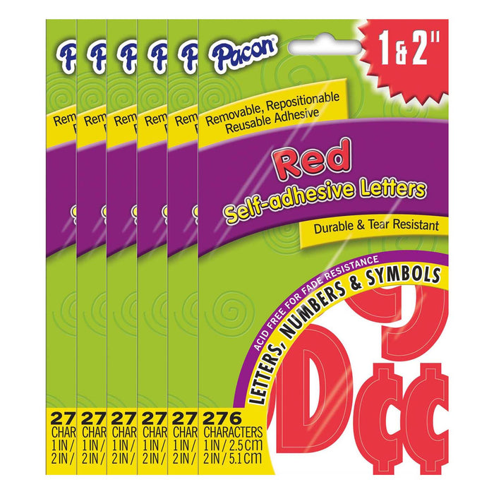 Self-Adhesive Letters, Red, Classic Font, 1" & 2", 276 Characters Per Pack, 6 Packs