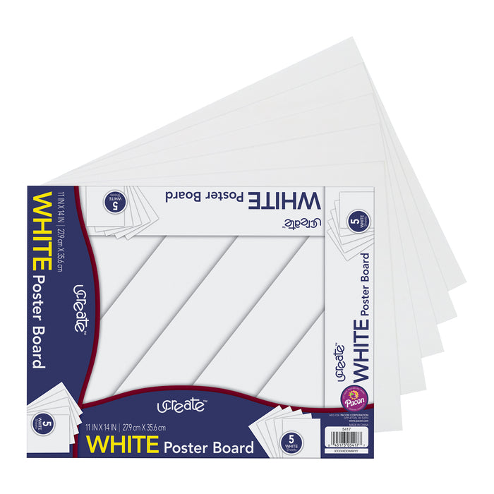 Poster Board, White, 11" x 14", 5 Sheets Per Pack, 12 Packs