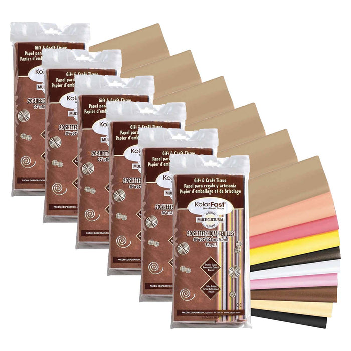 Multi-Cultural Tissue Assortment, 10 Assorted Colors, 20" x 30", 20 Sheets Per Pack, 6 Packs