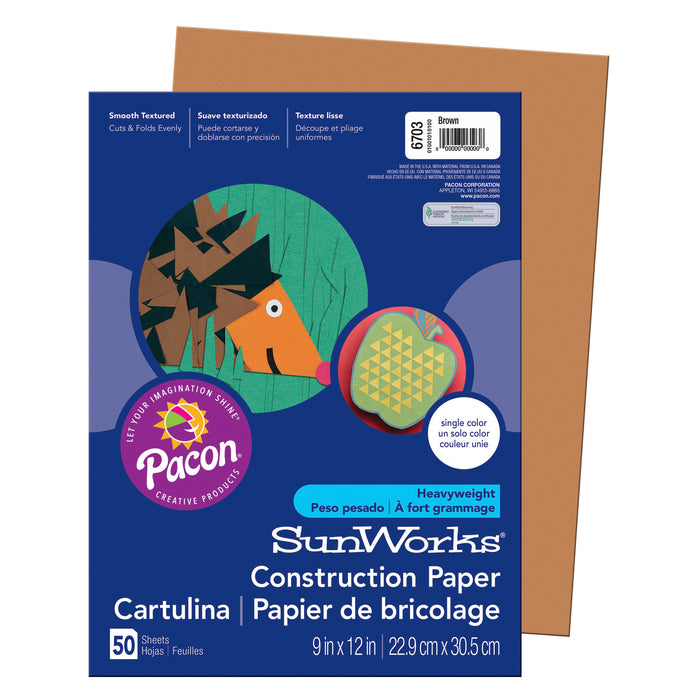 Construction Paper, Brown, 9" x 12", 50 Sheets Per Pack, 10 Packs