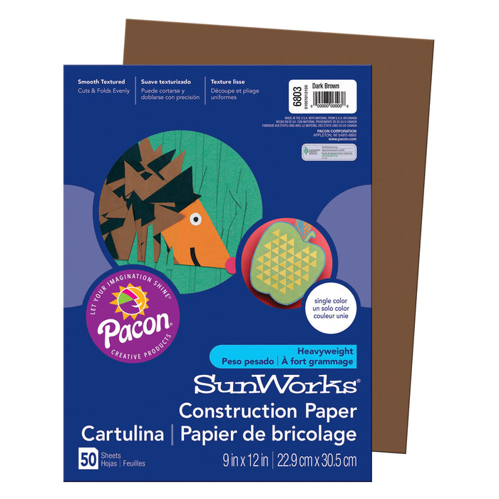 Construction Paper, Dark Brown, 9" x 12", 50 Sheets Per Pack, 10 Packs