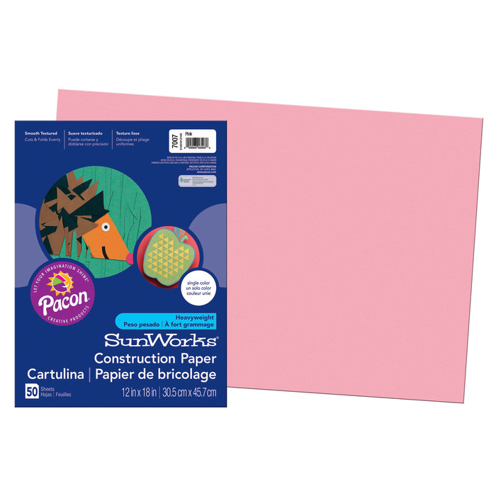 Construction Paper, Pink, 12" x 18", 50 Sheets Per Pack, 5 Packs