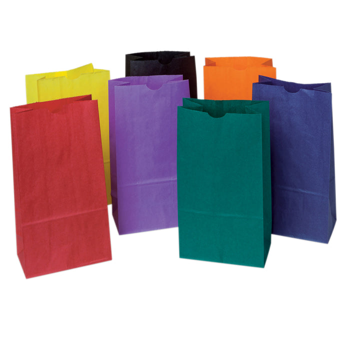 Kraft Bag, Assorted Bright Colors, 6" x 3-5-8" x 11", 28 Per Pack, 3 Packs