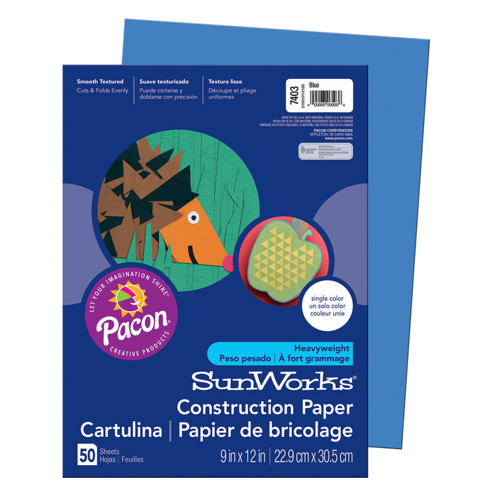 Construction Paper, Blue, 9" x 12", 50 Sheets Per Pack, 10 Packs