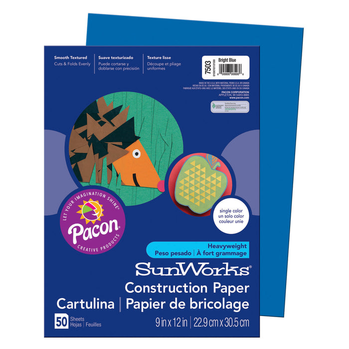 Construction Paper, Bright Blue, 9" x 12", 50 Sheets Per Pack, 10 Packs