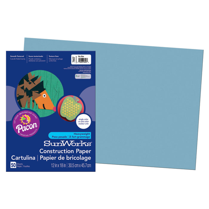 Construction Paper, Sky Blue, 12" x 18", 50 Sheets Per Pack, 5 Packs