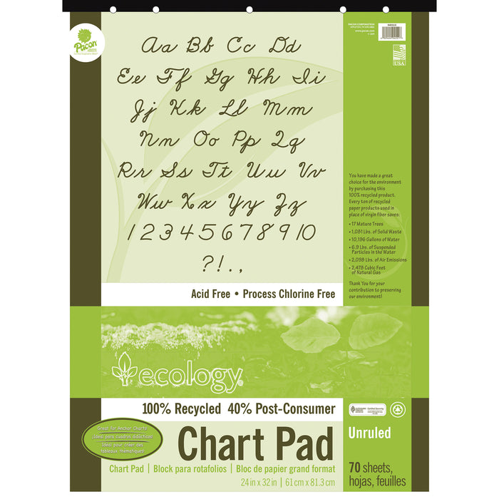 Recycled Chart Pad, Unruled Cover, Unruled 24" x 32", 70 Sheets