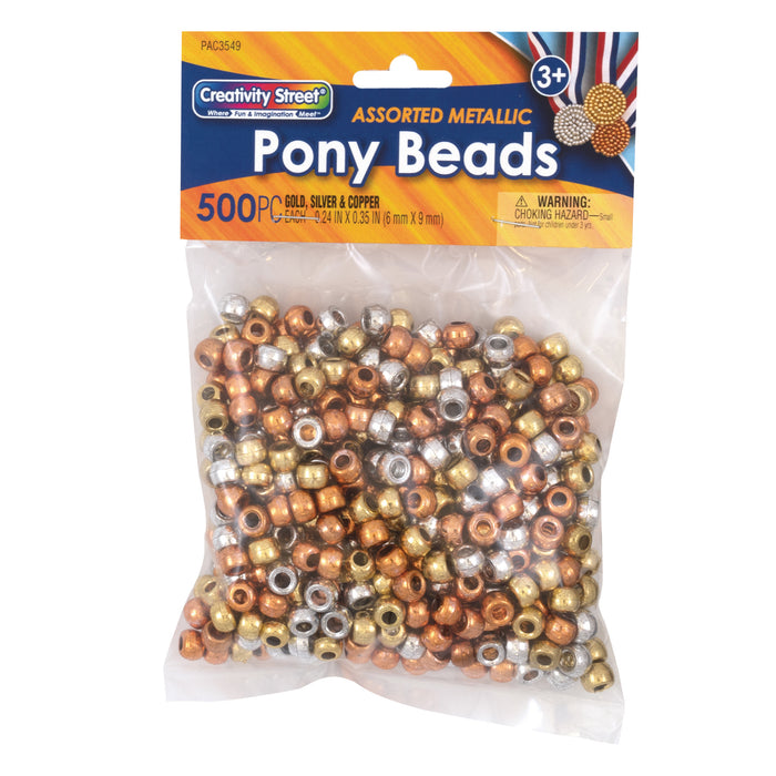 Pony Beads, Gold, Silver & Copper, 6 mm x 9 mm, 500 Per Pack, 3 Packs