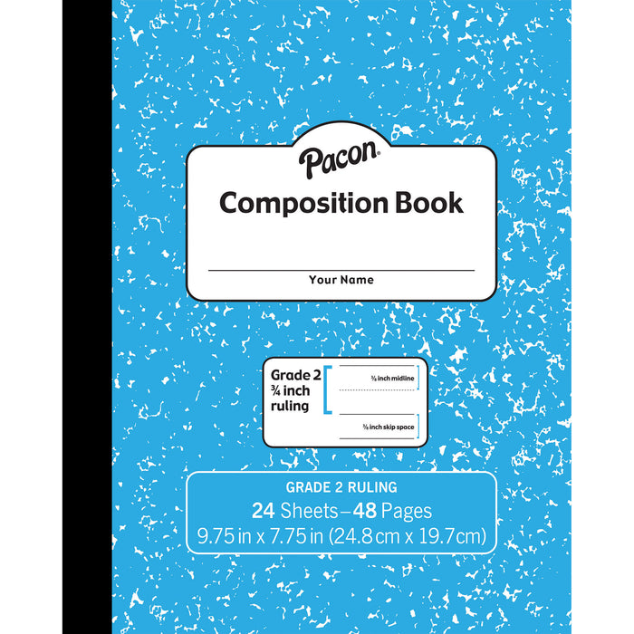 Composition Book, Grade 2, Blue Marble, 3-4" x 3-8" x 3-8" Ruled, 9-3-4" x 7-3-4", 24 Sheets, Pack of 24