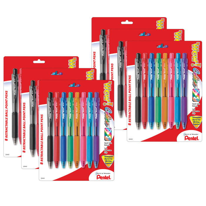 WOW!™ Retractable Ball Point Pens, Assorted, 8 Per Pack, 6 Packs