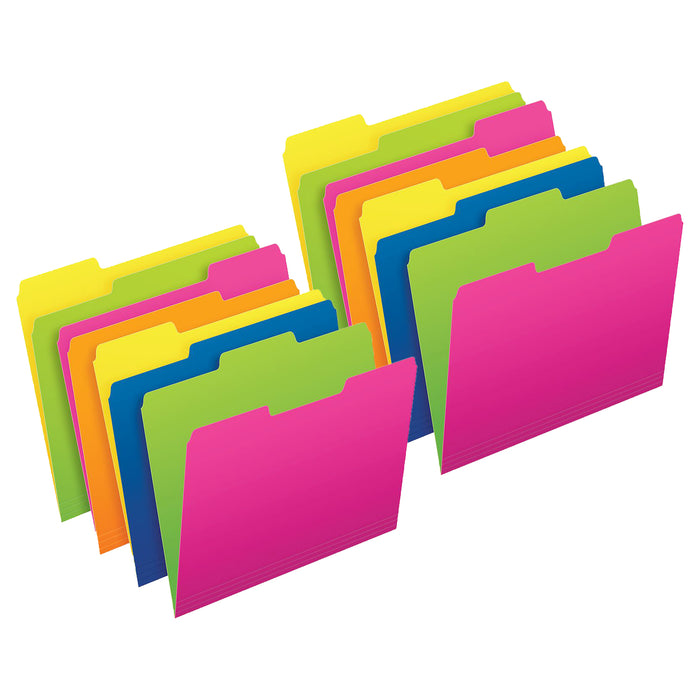 Twisted Glow File Folders, Letter Size, Assorted Colors, 1-3 Cut, 12 Per Pack, 2 Packs